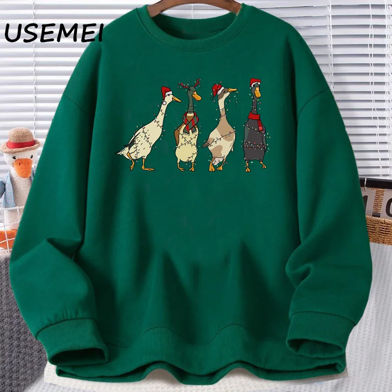 Christmas Ducks Sweatshirt Women Funny Animals Christmas Hoodis Farm Lover Hooded Sweatshirts Harajuku Long Sleeve Jumper Coat