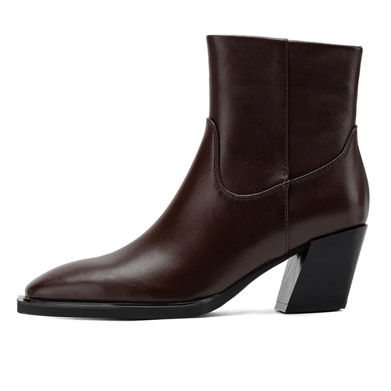 MORAZORA Fashion Nature Genuine Leather Ankle Boots For Women Chunky High Heels Autumn Winter Boots Office Dress Shoes