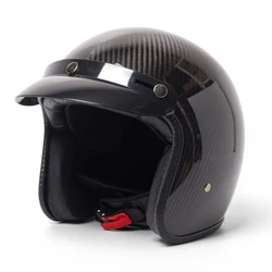 Casco Vintage de fibra de carbono superligero, casco de Scooter Jet 3/4, cascos de motocicleta de cara abierta negros brillantes de tendencia