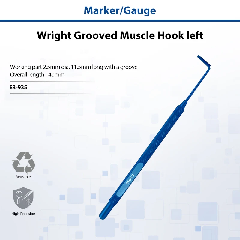 Wright Grooved Muscle Hook Left Grooved Ophthalmic Muscle Hook Stainless Steel for Strabismus Eye Surgical Procedures