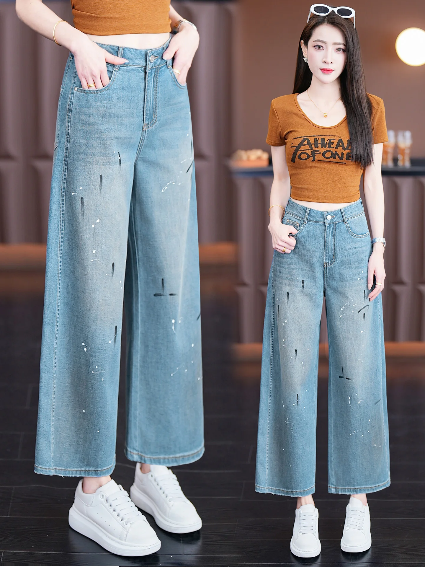 High Waist Wide Leg Jeans Women's Summer Thin New Fashion Small Size  Denim Casual Loose Fit Breathable Comfortable