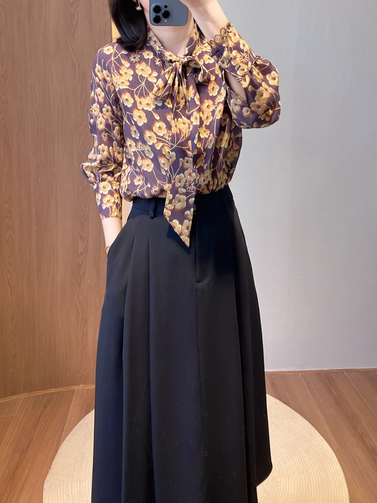 

Ele Long Sve Silk irt Vintage Print Chiffon Sa Commute Sle Summer New Arrival Women's Premium Quali Top