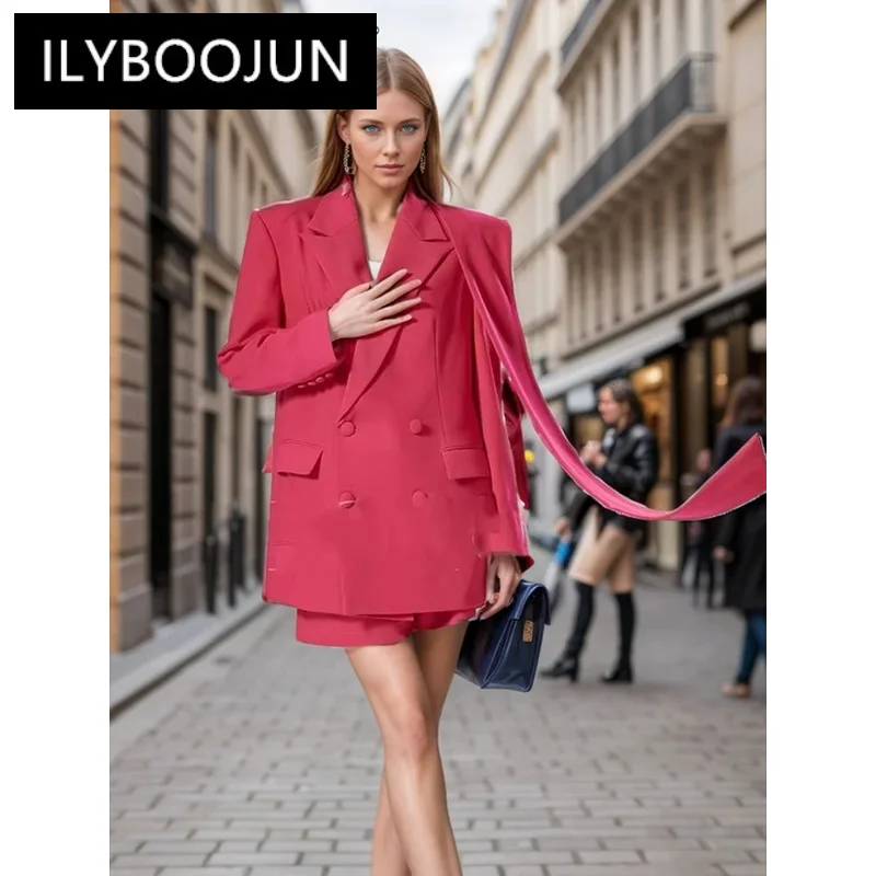 

ILYBOOJUN Solid Designer Patchwork Pockets Elegant Blazer For Women Notched Collar Long Sleeve Spliced Button Coats Female