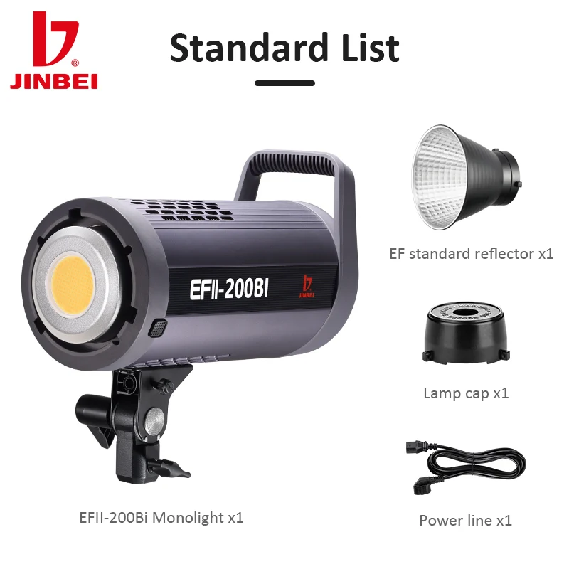 

JINBEI EFII200BI 200W Studio LED Video Light 2700K-6500K Dimmable Bowens Mount Continuous Light For Camera Video Interview