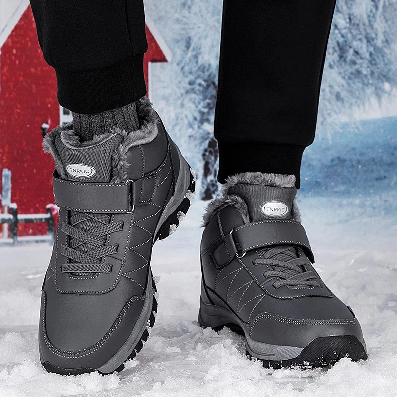 2023 Winter Women Men\'s Boots Waterproof Leather Boot Man Plush Warm Sneakers Man Outdoor Ankle Snow Boots Casual Shoes Big Size