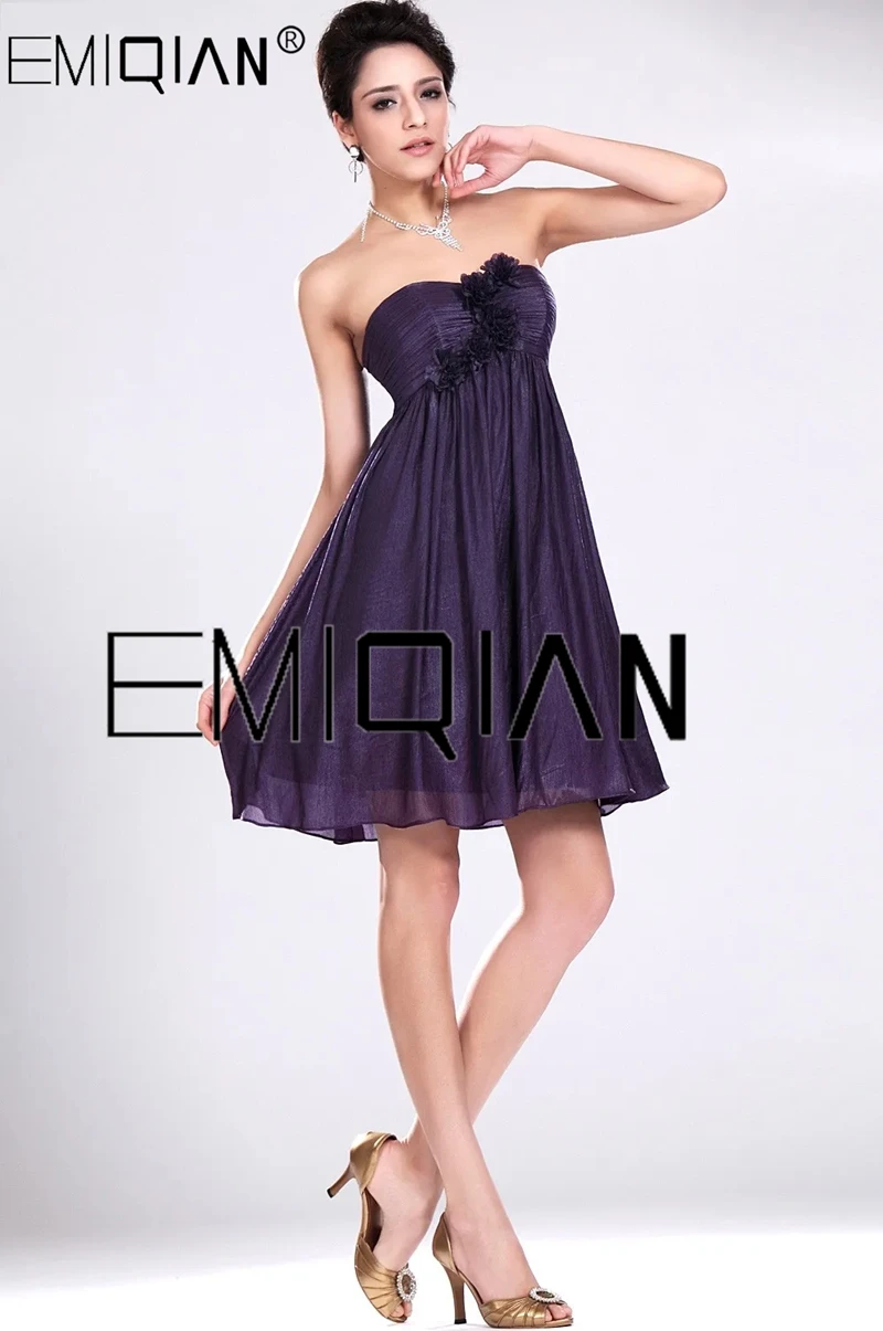 

Designer Empire Short Prom Dress Purple Chiffon Dress for Bridesmaids Knee Length Wedding Party Dress