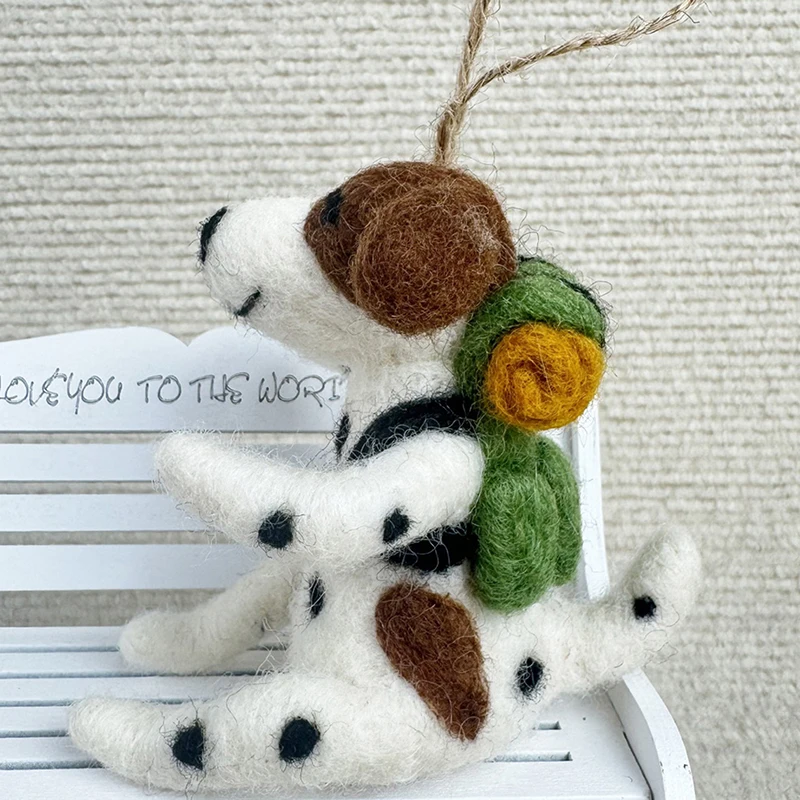 Cute Puppy Dalmatian Three-dimensional Pendant Ornaments Keychain Bag Hanging Handmade Wool Felt Finished Product