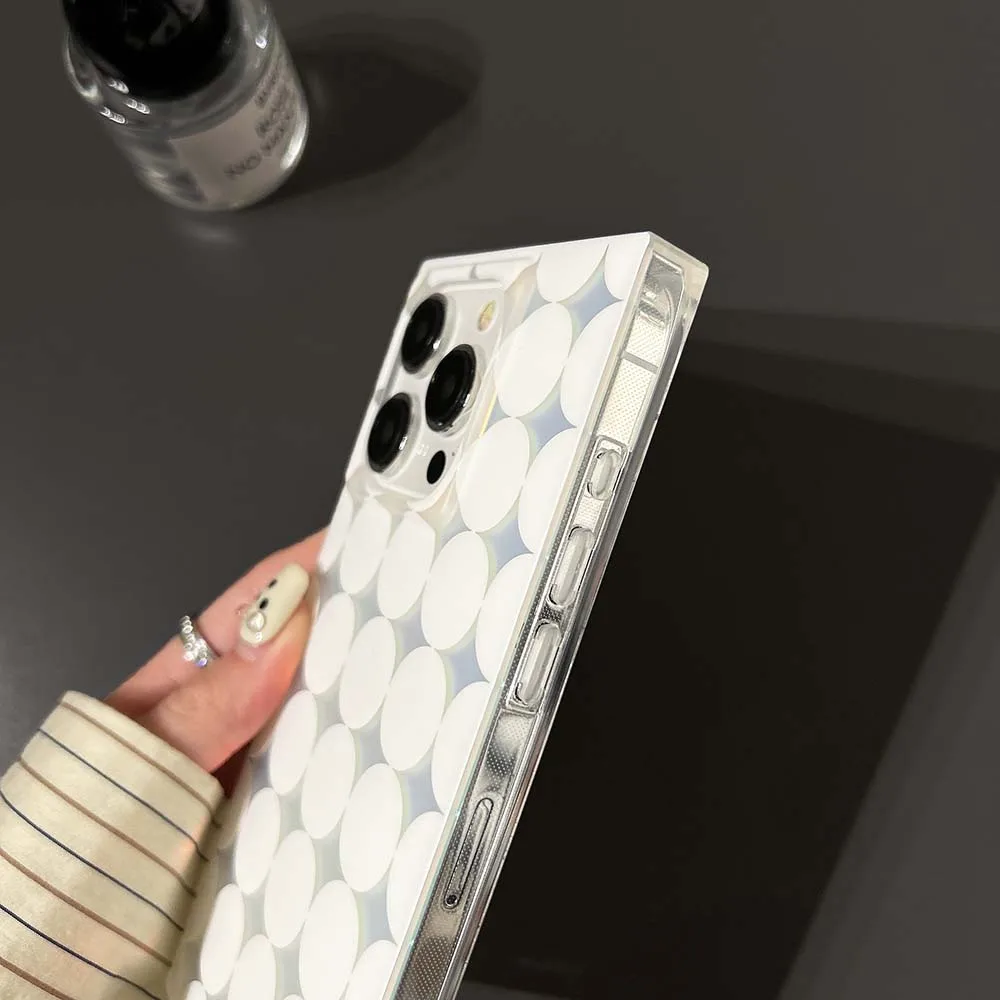 Rectangle Laser Light White Dot imd Pattern Case For iPhone 17 16 15 14 13 Pro Max Thick Shockproof Soft TPU Cover Skin