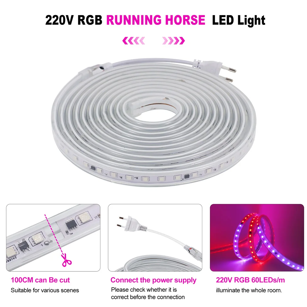 Imagem -04 - Impermeável Rgb Led Strip Light Fita Flexível Running Horse Lâmpada de Corrida Home Decor 60 Leds 30 Leds 1m 2m 5m 10m Ws2811 5050