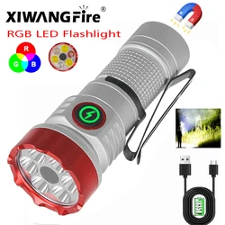 RGB LED Mini Flashlight USB Rechargeable Tactical Flash Light With Magnet and Cap Clip Outdoor Camping Emergency Working Lantern