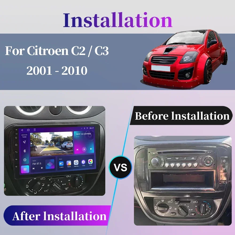 Автомагнитола для Citroen C2, C3, 2001 2002 2003 2004 2005 2006 2007 2008 2009 2010, Android, мультимедийный плеер, GPS-навигация, Carplay, QLED,