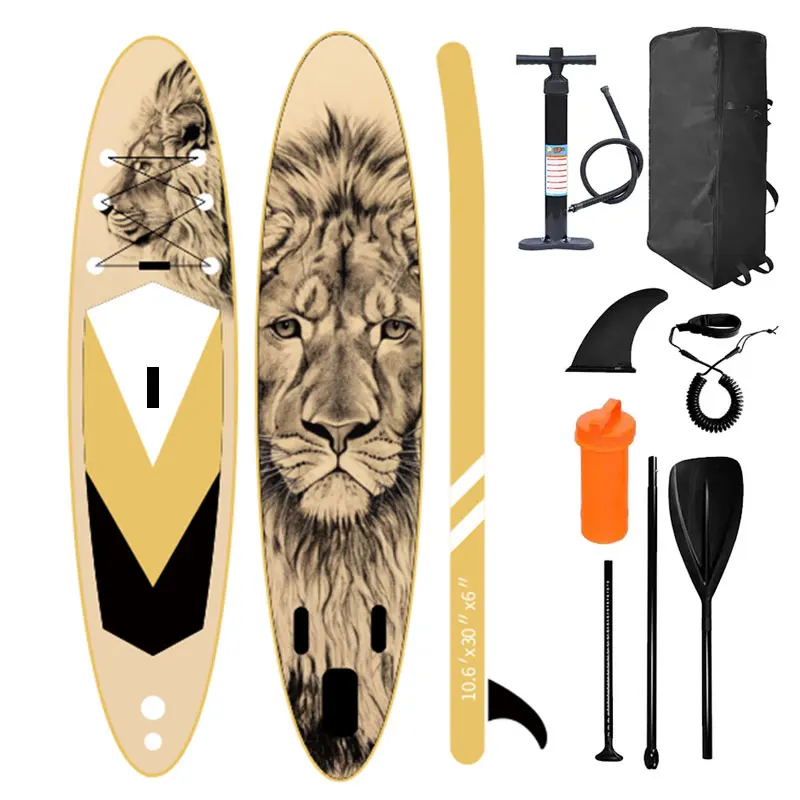تصميم جديد سعر المصنع الخشب لوح تزلج على الماء مخصص الأسد مستوحاة قطرة غرزة لوح التزلج تخصيص نفخ حامل مجداف المياه