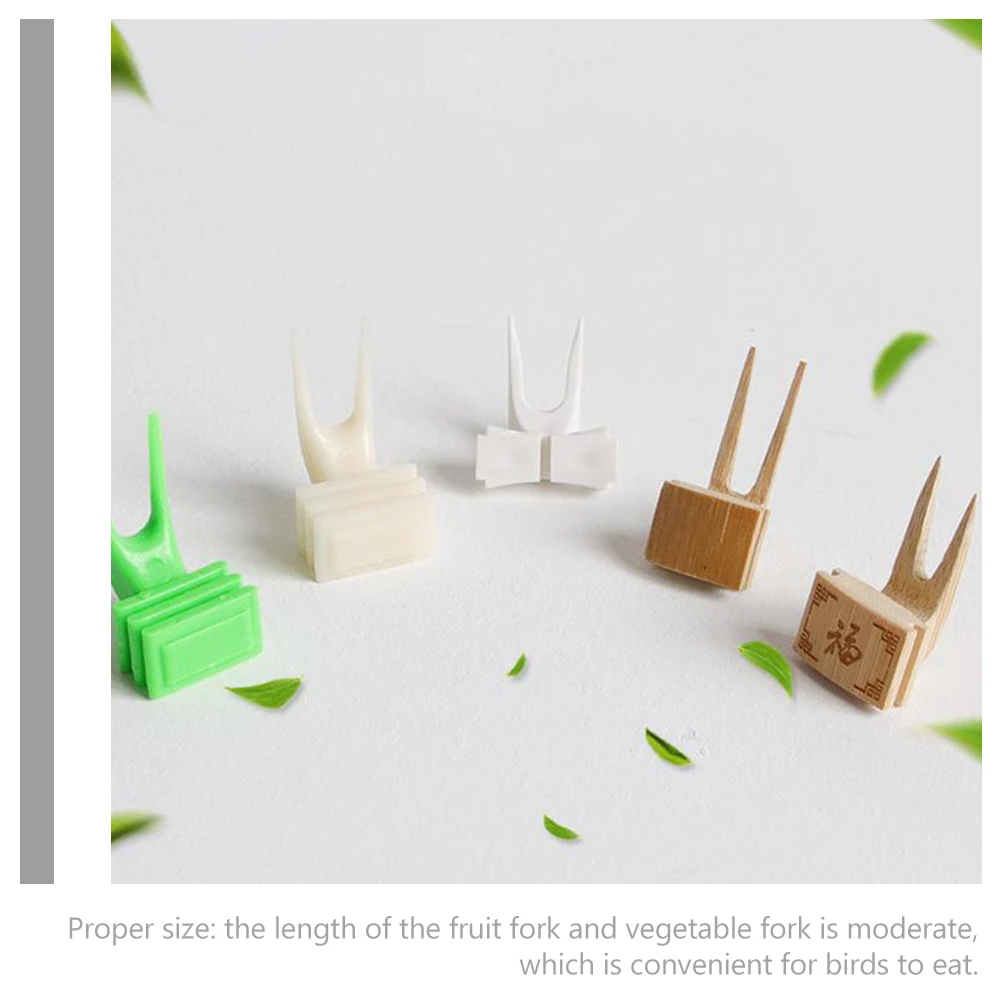 

50pcs Bird Cage Fruit Fork White Small Size Parrot Vegetable Holder Cage Feeder Tool Multi Functional Long Term Use Easy Attach