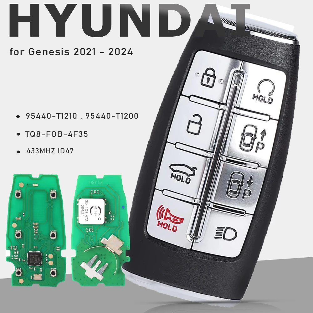 

KEYECU для Hyundai Genesis 2021 2022 2023 2024 95440-T1210, 95440-T1200 TQ8-FOB-4F35 Смарт-пульт дистанционного управления 433 МГц ID47 8 кнопок брелок