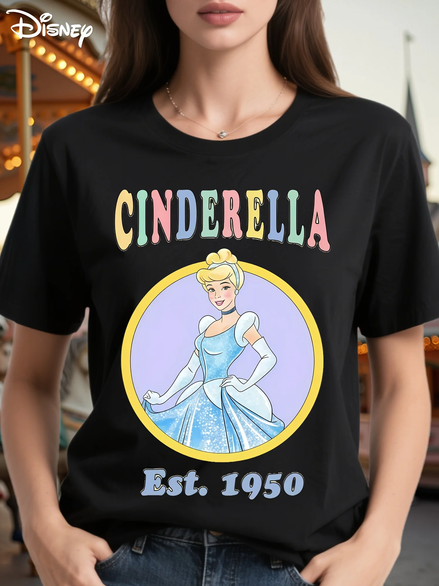 

Футболка с рисунком Золушки Диснея — свободная повседневная мягкая дышащая ткань с круглым вырезом, которую можно стирать в машине