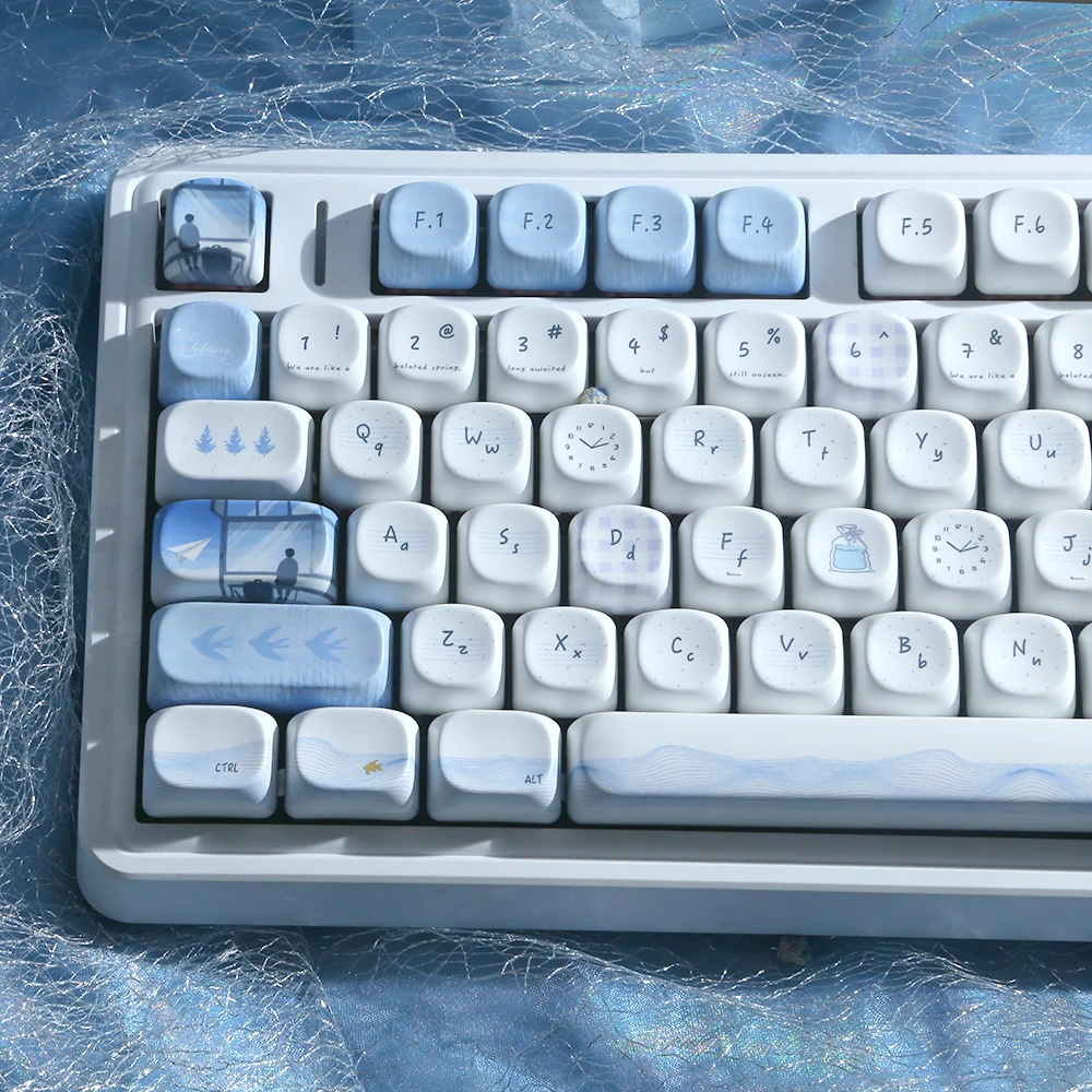 Blue mirage keycap moa highly sublimated pbt light blue minimalist