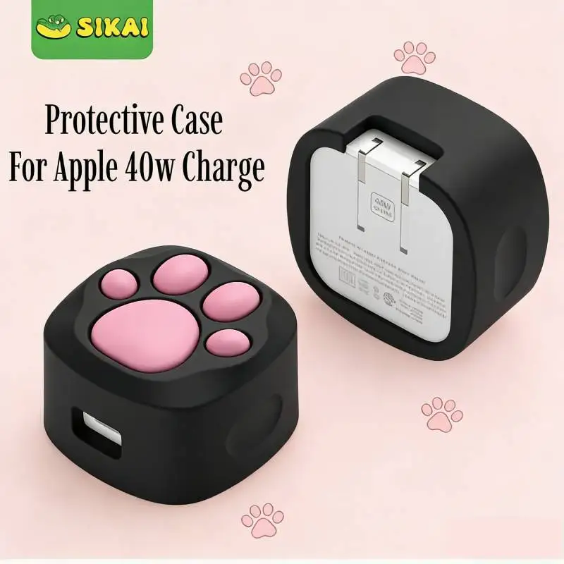 

Charger Protective Case for Apple 40W Adaper Cute Cat Paw Design Premium Silicone Anti Scratch & Shockproof