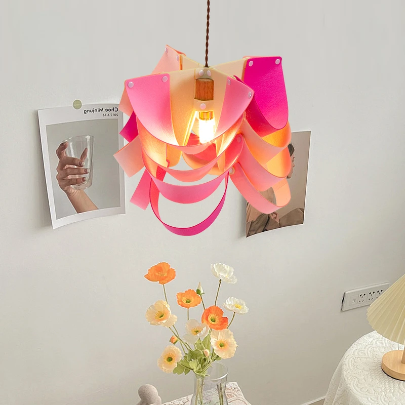 

Design Fabric Flower Chandeliers Modern E27 Pink Home Decoration Bedroom Ceiling Lamps Nordic LED Lighting Pendant Lights