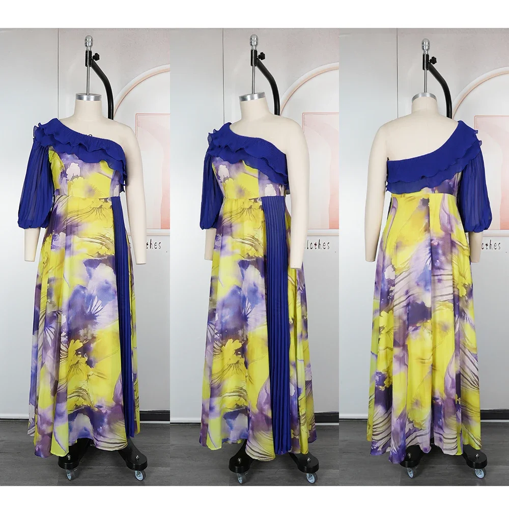 Элегантные африканские платья для женщин, вечернее длинное платье на одно плечо, большие размеры, Турция, мусульманский шифоновый халат макси с принтом, 2025