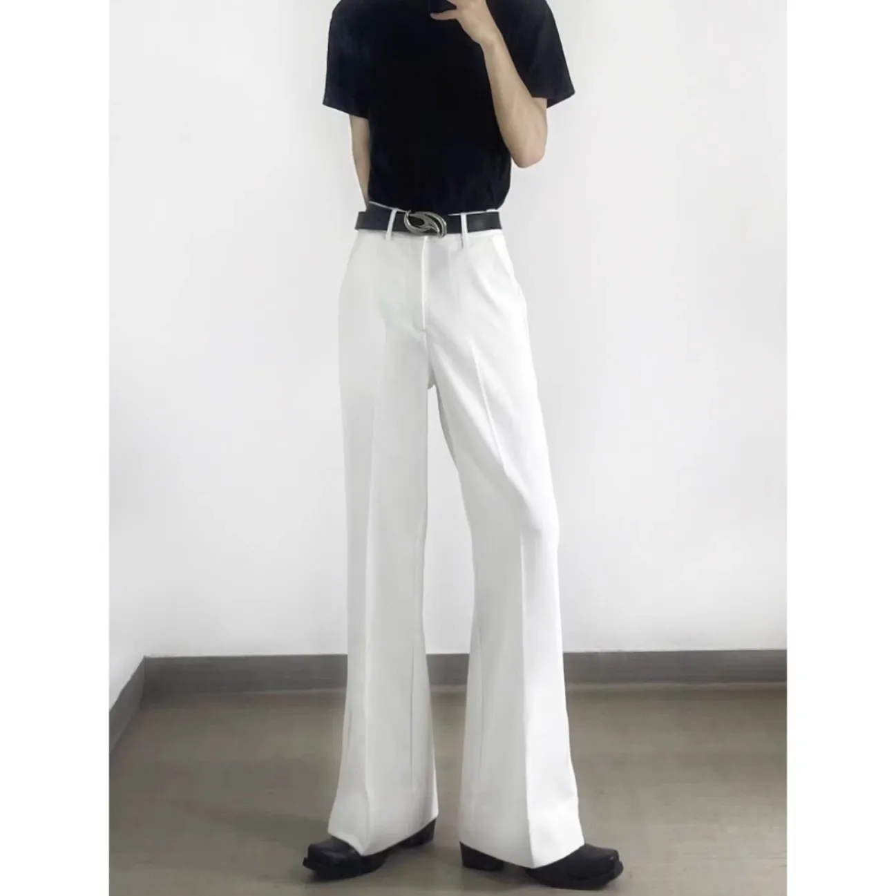 

Мужские брюки-клеш с драпировкой и разрезами в стиле High Street Vibe, весенне-осенние, премиум-класса, длиной в пол