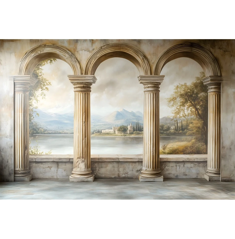 Vintage Palace Pillar Nature Landscape Backdrop Wedding Bridal Portrait Holiday Party Photography Background Decor Photo Studio