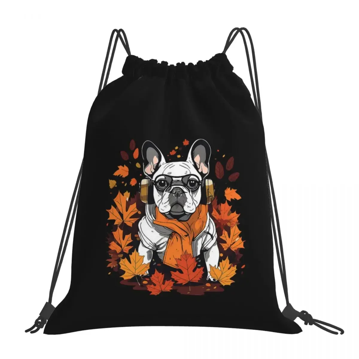 French Bulldog Vibes - The Fall Vibes Backpacks Drawstring Bag Drawstring Bundle Pocket Sundries Bag BookBag For Travel Students