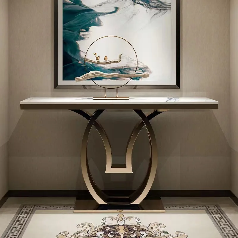 

Italian rock slab entrance table light luxury simple modern entrance cabinet against the wall platfor