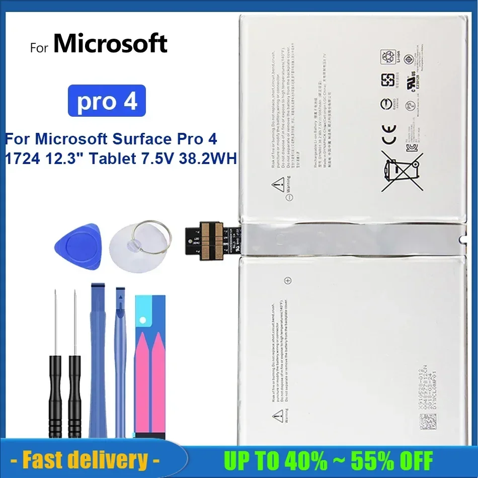 

Bateria 5087mAh Rechargeable Battery For Microsoft Surface Pro 4 Pro4 1724 12.3" Tablet 7.5V 38.2WH Portable Battery