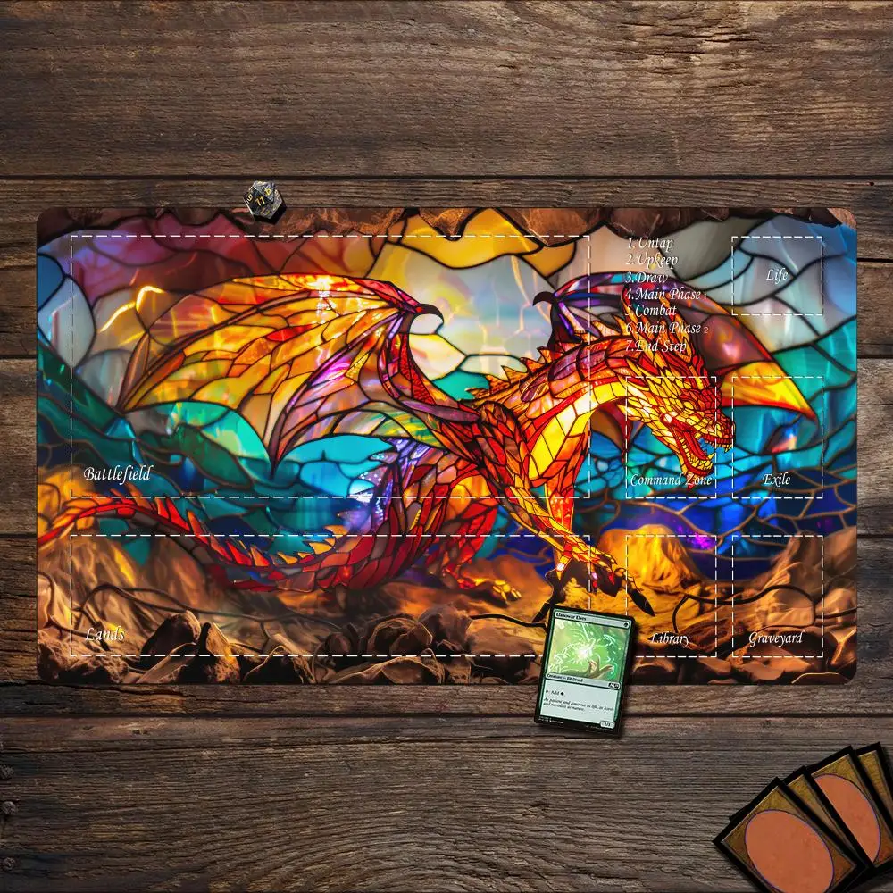 Magic Playmat kaartgamingmat met zone Gekleurde glasstijl Illustratie mtg speelmat Bureaumat verzamelspelmat magisch kaarttapijt