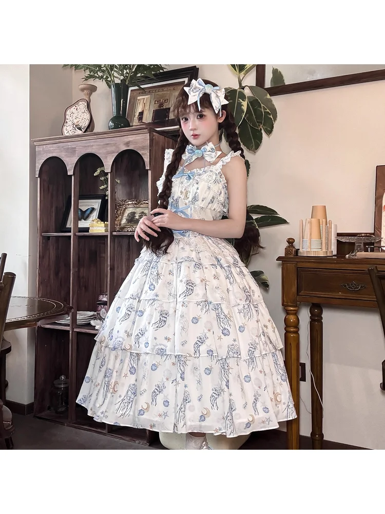 

Star Moon Jellyfish Original Lolita Jsk/op Lolita Cute Dress Japanese Sweet Girl Tea Party Princess Dress