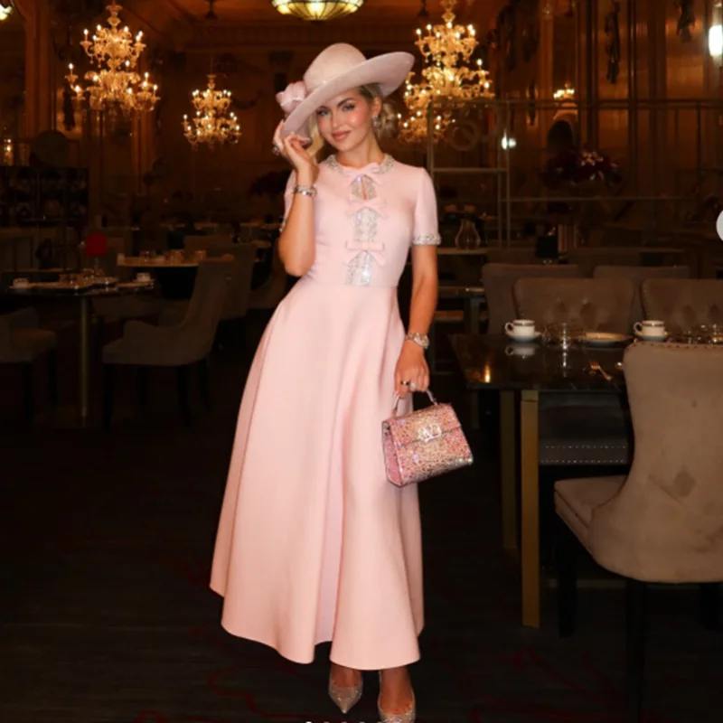 

French Lady Style Long Skirt 2025 Summer New Style Heavy Beaded Bow High Waist Dress for Women Vestidos De Fiesta