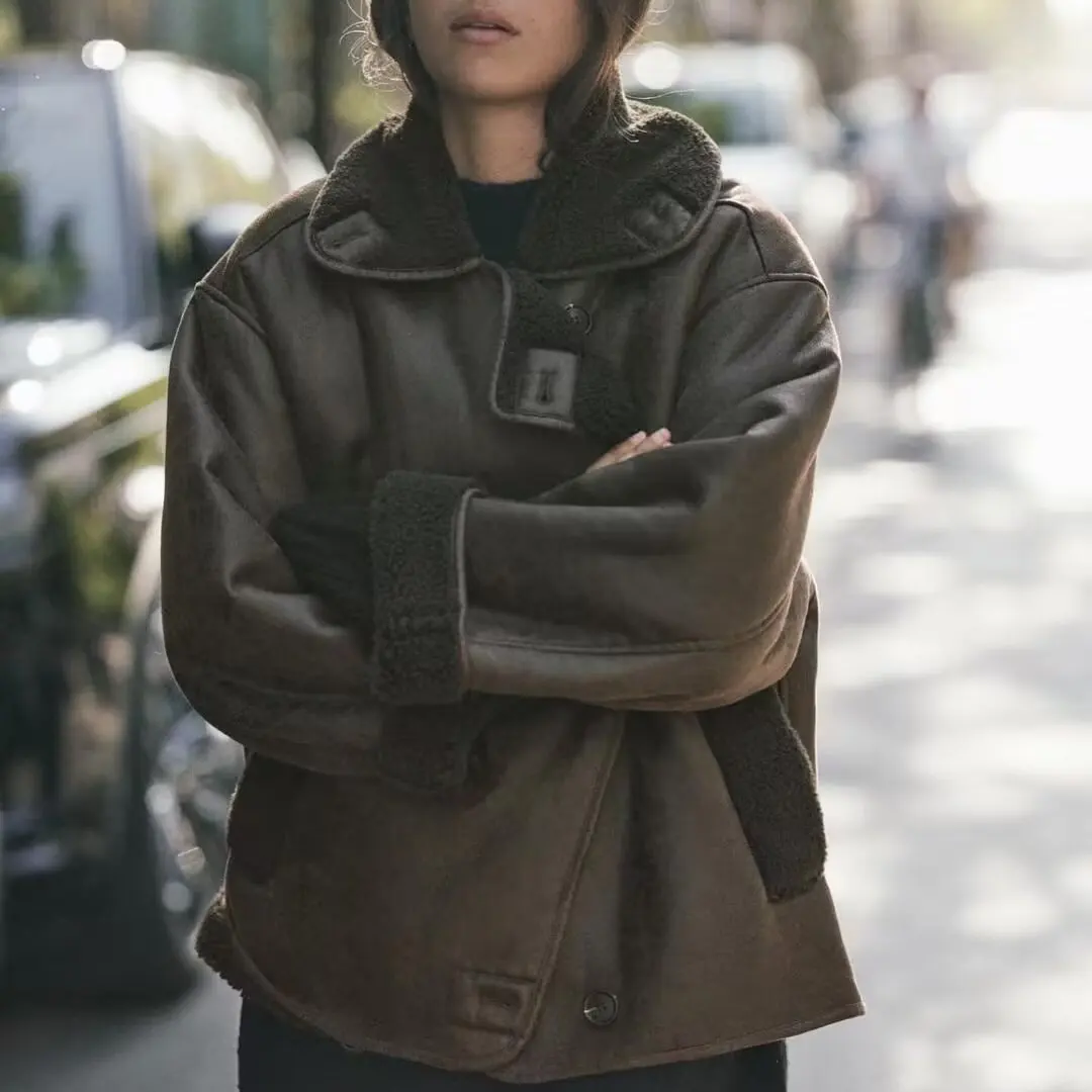 

Модный дизайн из искусственной кожи и меха, Inteesed Jaet, универсальная верхняя одежда прямого кроя Lazy Sle в стиле ретро, антивозрастная верхняя одежда для похудения