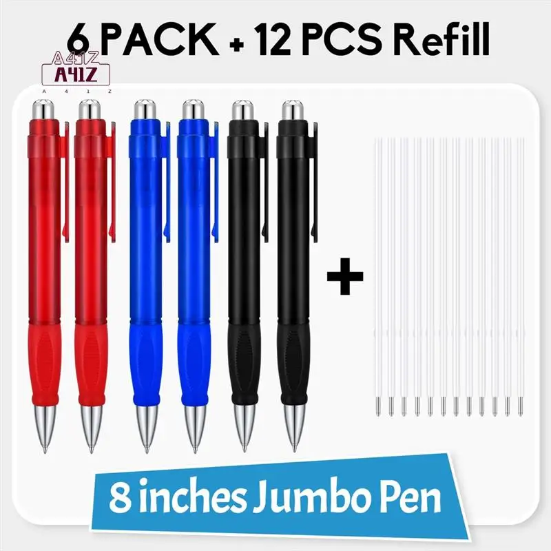 

A41Z-6 шт. Большие ручки Jumbo Pen оптом со стержнями Очень большие шариковые ручки Черные чернила Толстые ручки Гигантская ручка Oversize Выдвижная