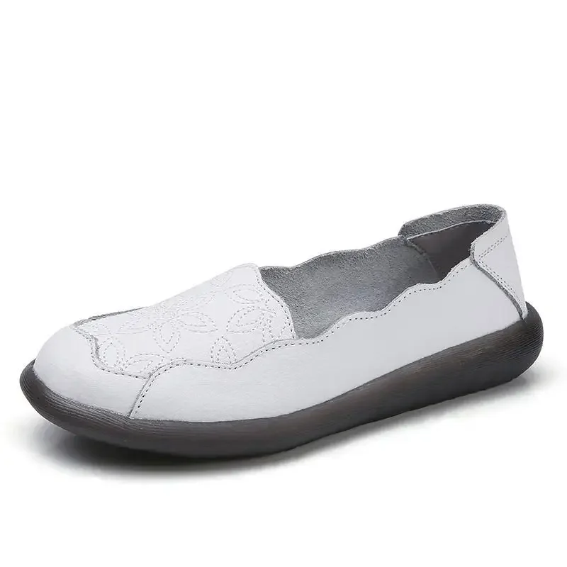 Mocassins en cuir doux pour femme, chaussures spinales plates, chaussures d'astronomie confortables, mocassins d'âge moyen, printemps et automne, été