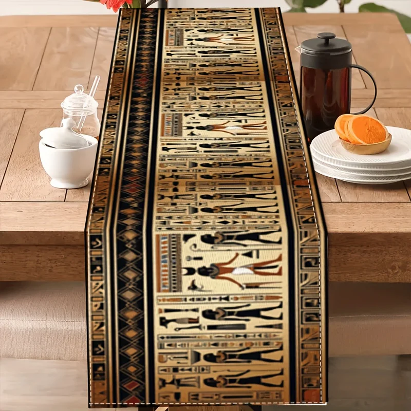 VIKAMA Ancient Egyptian Hieroglyphic Tablecloth Waterproof And Oil-Resistant Restaurant And Café Decor With Exotic Flair