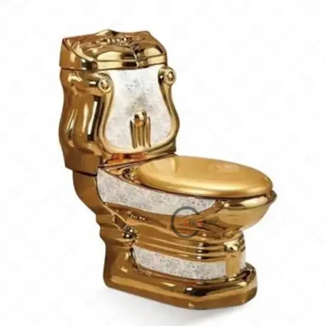 حمام أوروبي فاخر ذهبي عتيق عالي الجودة من الأرض إلى السقف حمام سيراميك صحي ذهبي