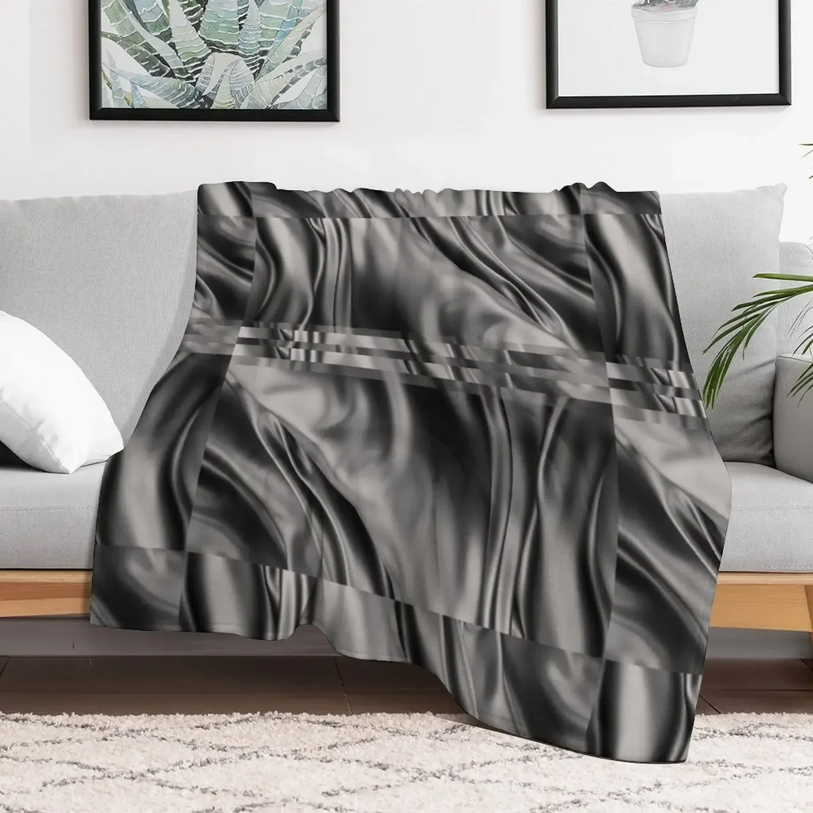 Dark Gray Black Abstract Swirls Wavy Spiral Textures Silk Satin Throw Blanket Blankets For Sofas Personalized Gift Blankets