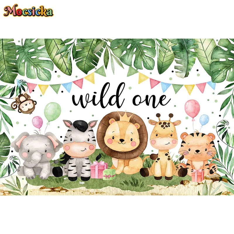 Tropical Jungle Safari Photography Backdrop Kids 1st Wild One Newborn Baby Birthday Party Family Portrait Background Photo Shoot