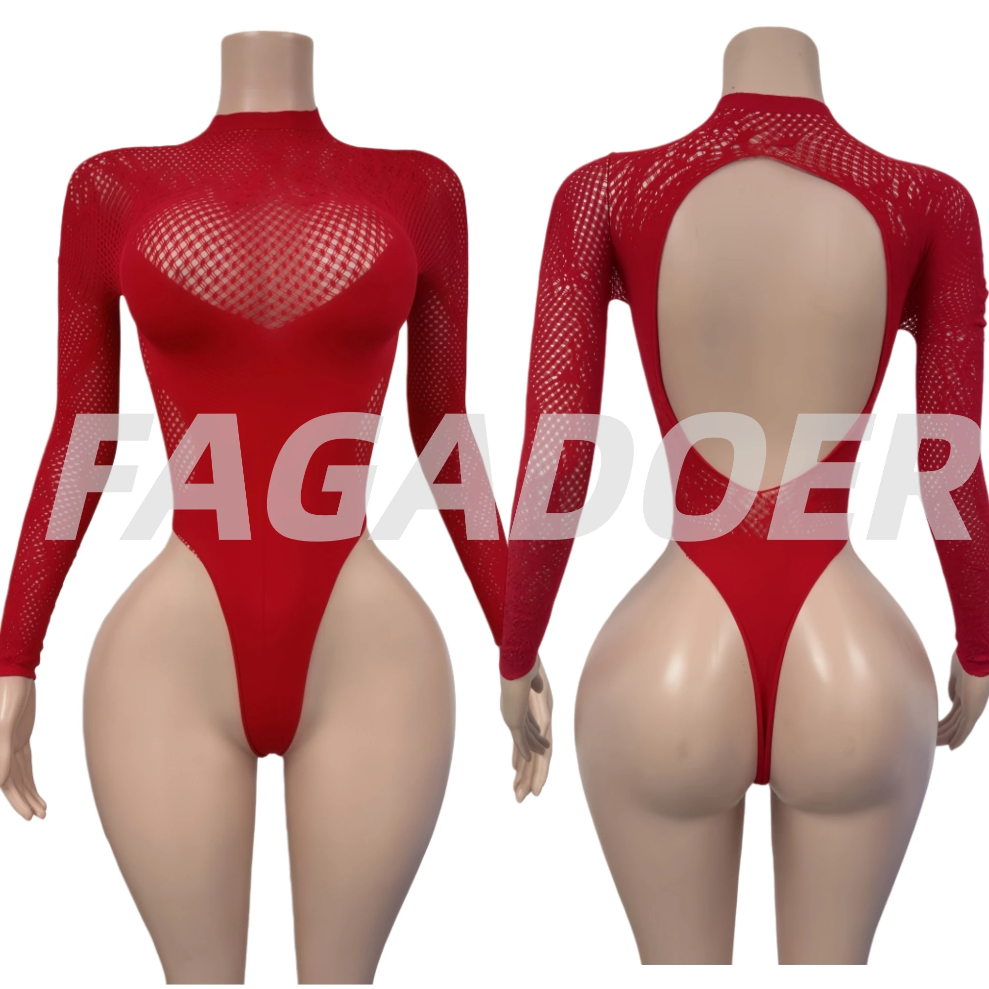 ثوب فضفاض مثير مفرغ من FAGADOER ثوب فضفاض نسائي شبكي شفاف بدون ظهر وأكمام طويلة ملابس خروج نسائية جديدة