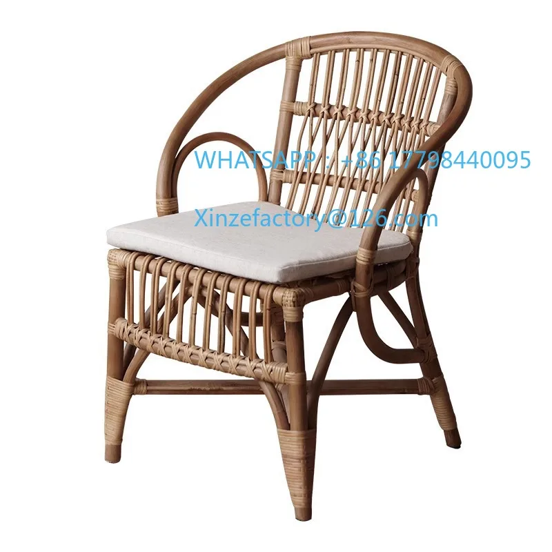 Customizable Wabi Sabi Plant Rattan Chair South East Asia Home Restaurant Armrest Back Dining Chair Vintage B & B Hotel Chair