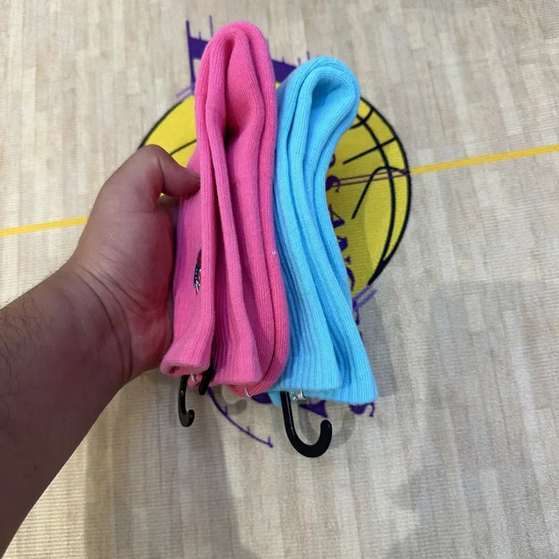1 pair of women's outdoor basketball, running, badminton, tennis socks, white, blue, pink, thick sole socks