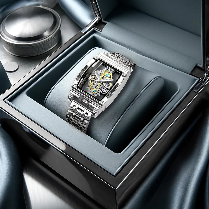 メンズカジュアルファッション、実用的でトレンディな中空シルバーケース、スチールストラップ、クォーツ時計。ホリデーギフトに最適です。