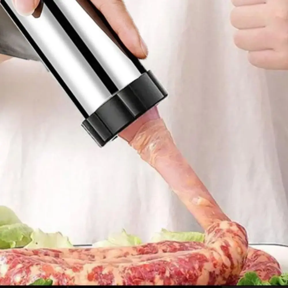 

Manaul Sausage Maker Stainless Steel Widened Tube Sausage Filler Professional with 4 Size Filling Nozzle Sausage Stuffer Home