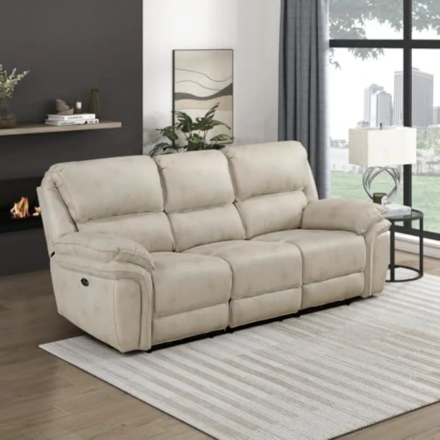 

Power Double Reclining Sof, Polished Microfiber Wll Hugger Sof for Living Room Comfort, Chrging Port, Pillow Top rms, ttched Cu