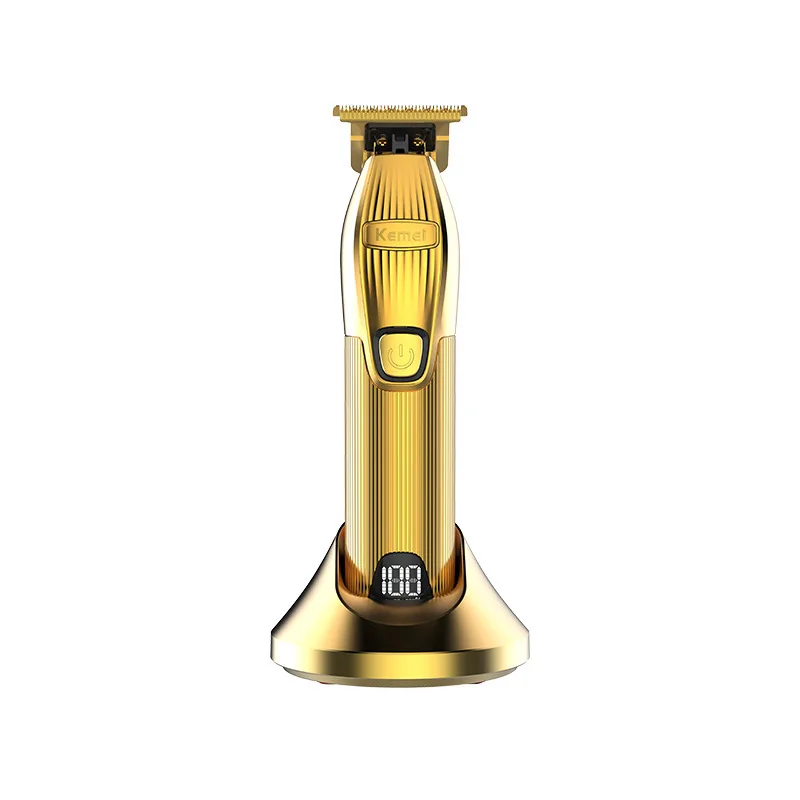 Kemei Professional Rechargeable Hair Trimmer Portable Gold Cordless T-blade Hair Clipper Shaving for Stylists Barber Beard Cut