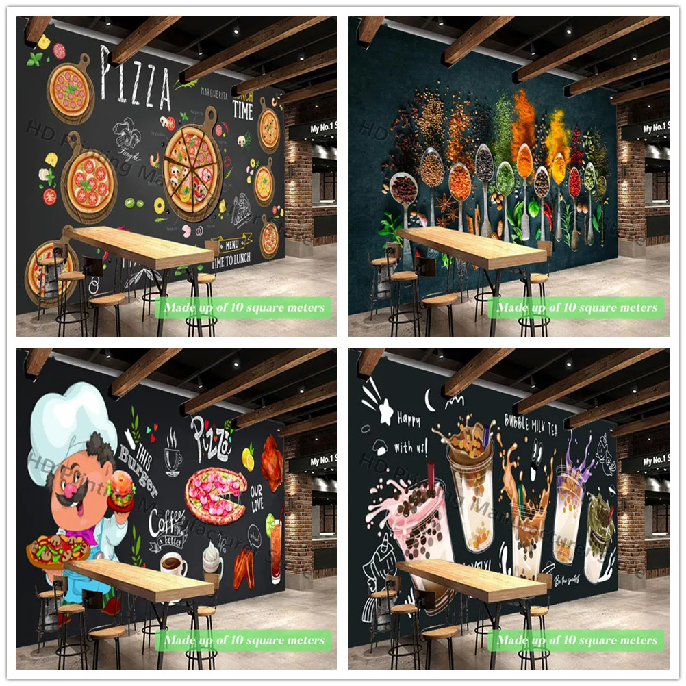 

Custom Size Mural Wallpaper 3D Personality Pizza Shop Chalkboard Wall Painting Restaurant Cafe Milk Tea Background Wall Papers