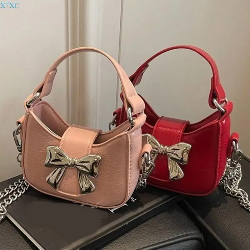 

X7XC Women Chain Strap Shoulder Bag Bowknot Handbag Lovely Crossbody Bag