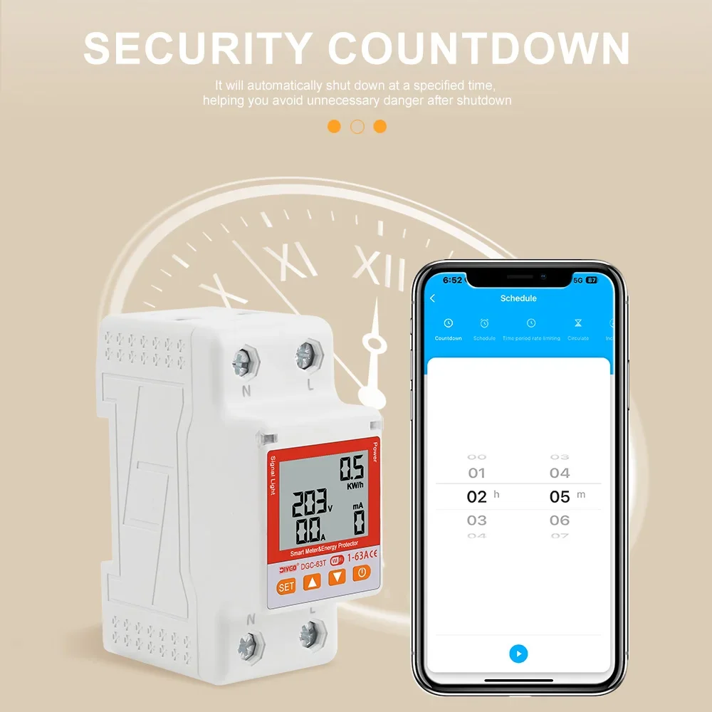 DIYGO Tuya WiFi Smart Leitungsschutzschalter 63A Energiemesser mit Spannungs-, Strom- und Leckageschutz, Timer-Relais-Schalter, Fernsteuerung – Detail 8