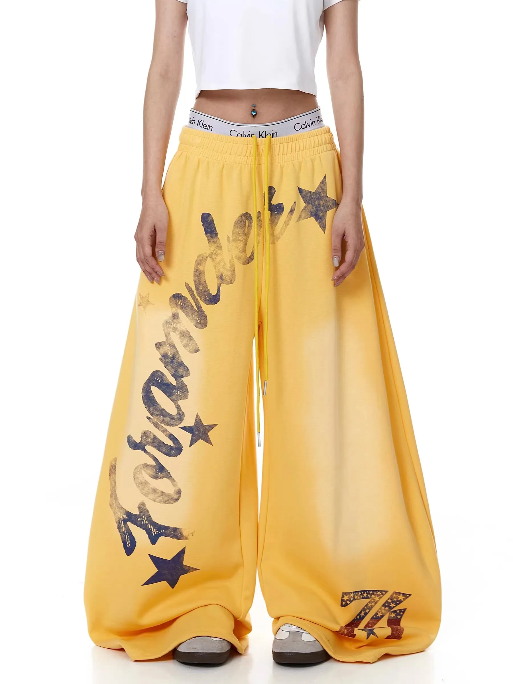 American Style Vintage Gradient Letter Print Casual Wide Leg Pants Men's Loose Trendy Hip Hop Jazz Dance Pants