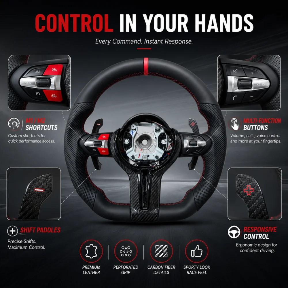 

Upgraded Steering Wheel Carbon Fiber For BMW M Sport For F10 F12 F30 F32 F34 F45 F22 F39 F15 F16 F25 F26 M3 M5 M6 With Red Mark